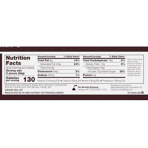 Hershey's Milk Chocolate Snack Size Candy, Individually Wrapped, 0.45 oz, 12 Count