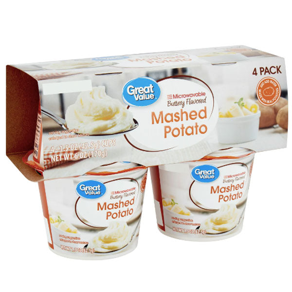 Great Value Microwavable Buttery Flavored Mashed Potato 1.5 oz 4 Cou Water Butlers