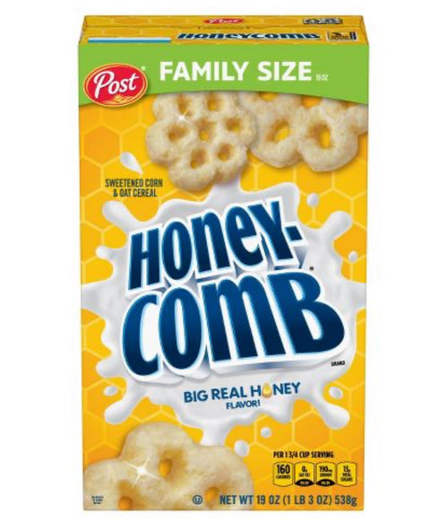 Post Honeycomb Breakfast Cereal, Made with Real Honey, Family Size, 19 oz