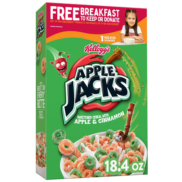 Kellogg's Apple Jacks Breakfast Cereal, Low Fat Food, Original, 18.4 Oz