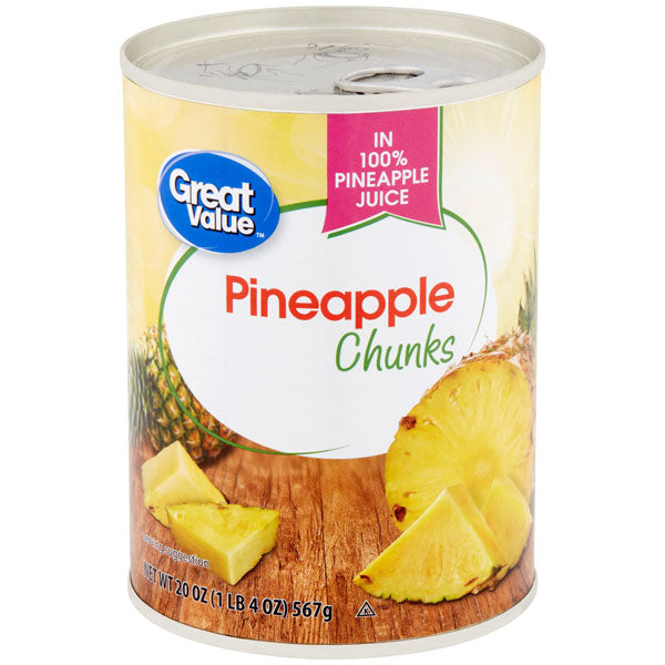 Great Value Canned Chunks Pineapple in 100% Pineapple Juice, 20 oz