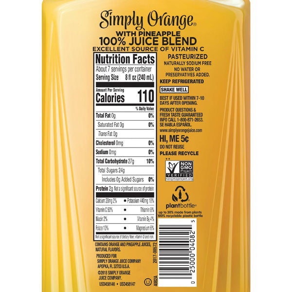 Simply Orange Juice with Pineapple, 52 fl oz