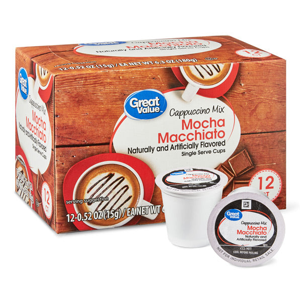 Great Value Mocha Macchiato Cappuccino Mix Single Serve Coffee Pods 1 Water Butlers