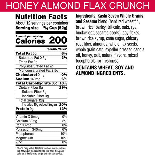 Kashi GO Breakfast Cereal, Excellent Source of Fiber, Honey Almond Flax Crunch, Value Size, 22.2 oz