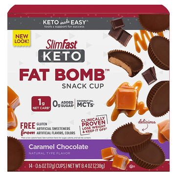 SlimFast Keto Fat Bomb Snack Cluster, Caramel Chocolate, 14 Count