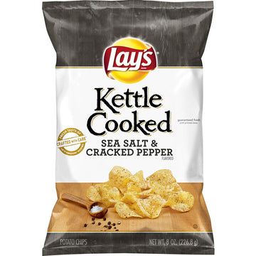 Lay's Kettle Sea Salt & Cracked Pepper Cooked Potato Chips, 8 oz