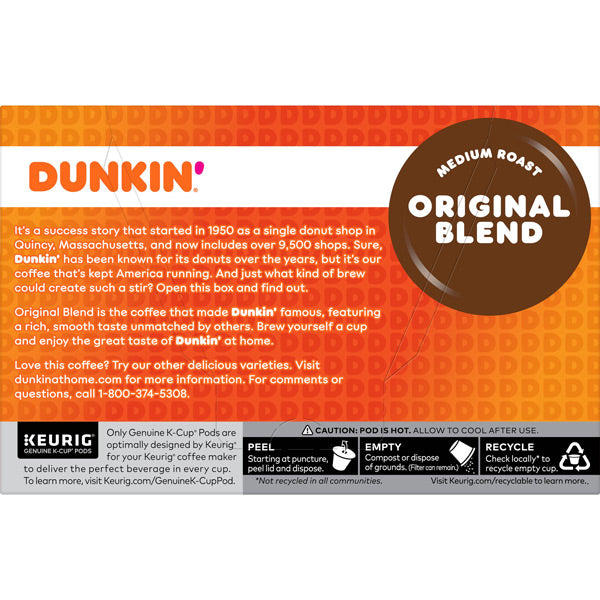 Dunkin' Original Blend Medium Roast Coffee K Cup Keurig Pods, 10 Count