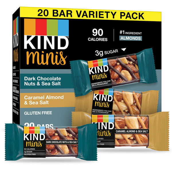 KIND Minis Bars Variety Pack, Dark Chocolate & Caramel Almond, 20 Ct