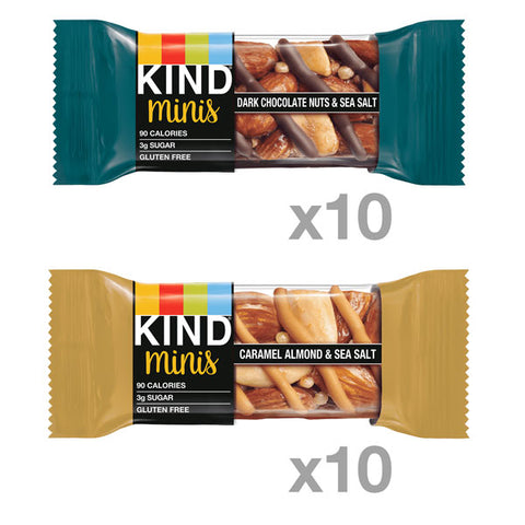 KIND Minis Bars Variety Pack, Dark Chocolate & Caramel Almond, 20 Ct