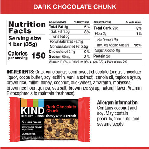 KIND Bars, Dark Chocolate Chunk, Gluten free, Value Pack, 5 Count