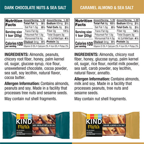 KIND Minis Bars Variety Pack, Dark Chocolate & Caramel Almond, 20 Ct