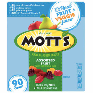 Mott's Fruit Snacks, Assorted Fruit, 0.8 oz, 90 Count