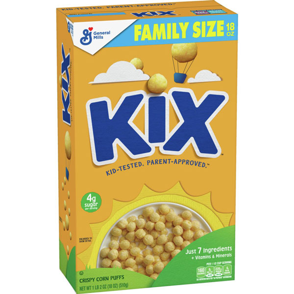 Kix Crispy Corn Puffs Whole Grain Breakfast Cereal, Family Size, 18 oz