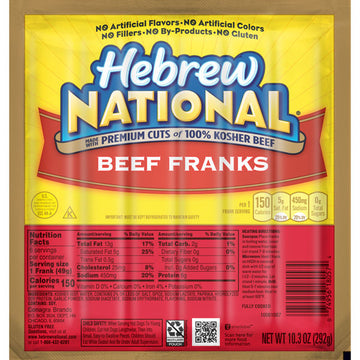 Hebrew National Beef Franks, 10.3 Ounce, 6 Pack