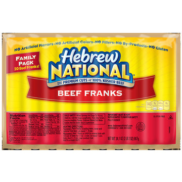 Hebrew National Beef Franks, 34 oz, Family Pack, 20 Count