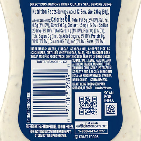 Kraft Tartar Sauce, 12 fl oz