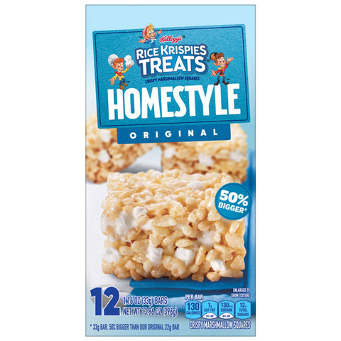 Kellogg's Rice Krispies Treats Homestyle Marshmallow Snack Bars, Kids Snacks, Original, 12 Count