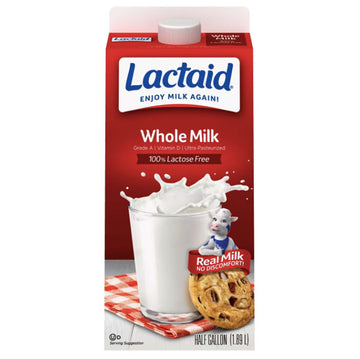 LACTAID 100% Lactose Free Whole Milk, Half Gallon