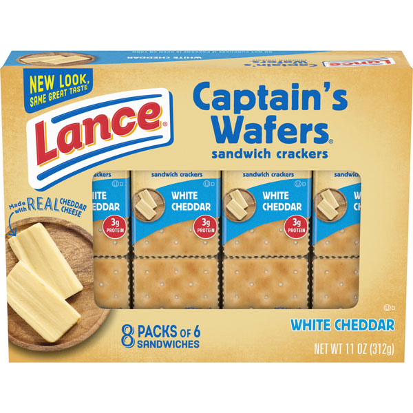 Lance Sandwich Crackers, Captain's Wafers White Cheddar, 8 Ct