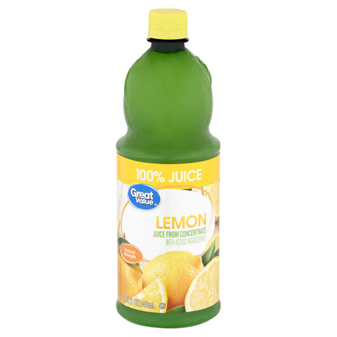 Great Value Lemon 100% Juice, 32 fl oz