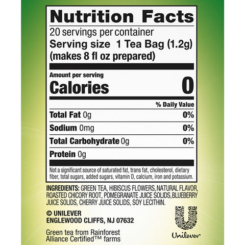 Lipton Green Tea Bags Purple Acai Blueberry, 20 Count