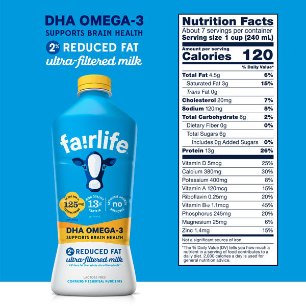 Fairlife Lactose Free DHA Omega 3 Reduced Fat 2 Milk 52 fl oz