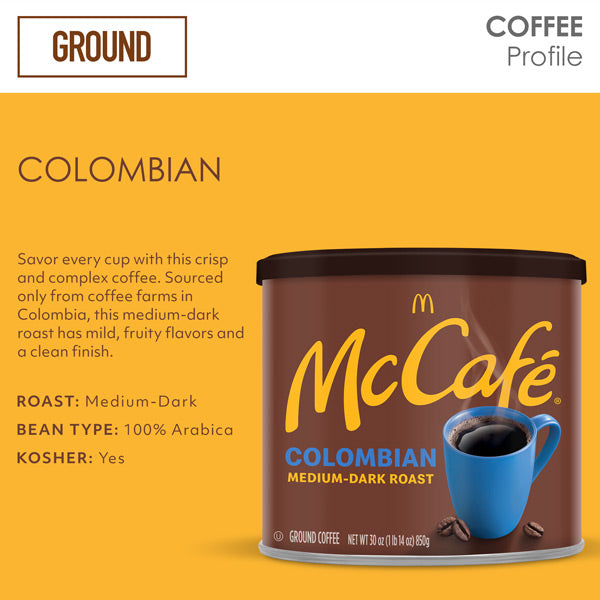 McCafe Colombian Ground Coffee Medium Roast 30 oz Water Butlers