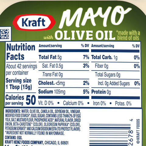 Kraft Mayo Reduced Fat Mayonnaise with Olive Oil, 22 fl. oz.