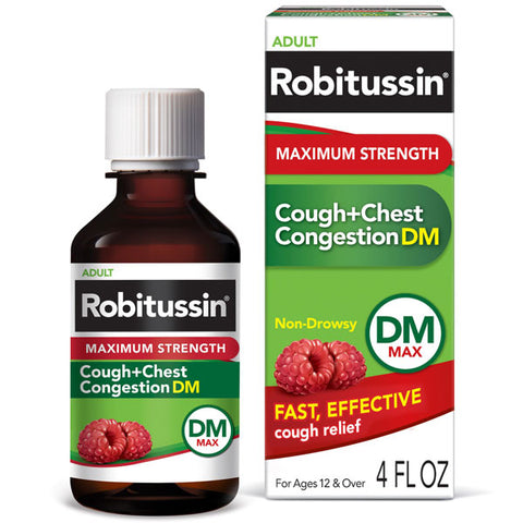 Robitussin Maximum Strength Cough and Chest Congestion DM Liquid Medicine, 4 Fl Oz