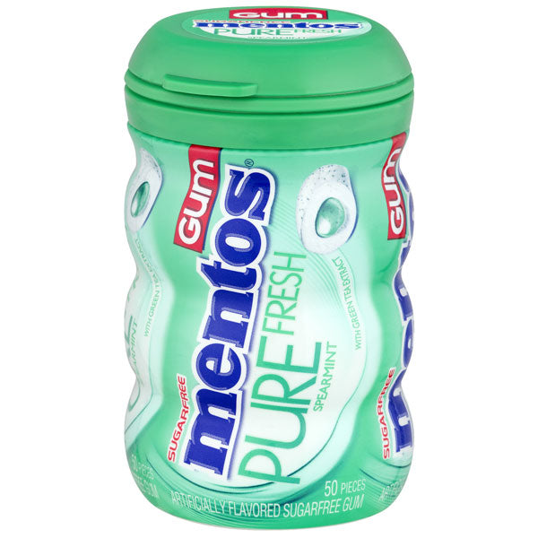 Mentos Gum Sugar-Free Spearmint Chewing Gum, 50 Pieces, (6 Bottles of 50)