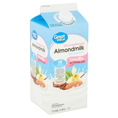 Great Value Unsweetened Vanilla Almondmilk, 1/2 gal