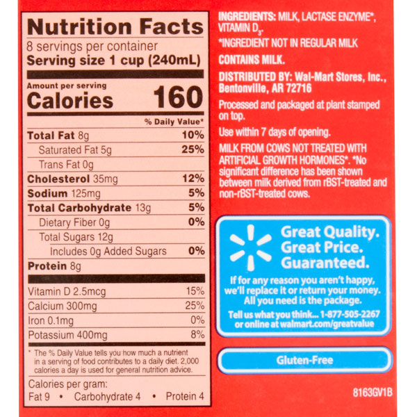 great value whole milk nutrition facts