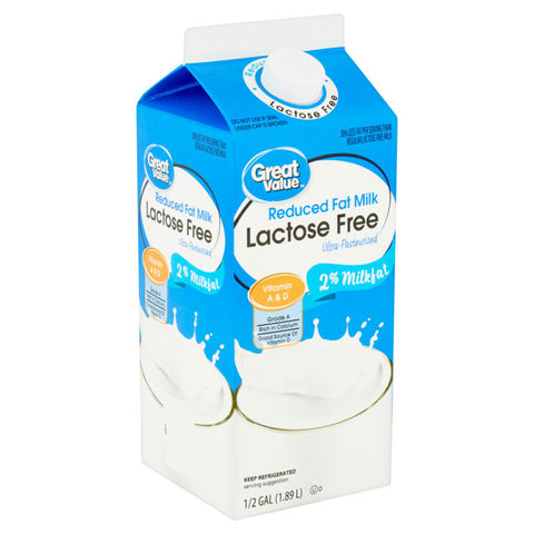 Great Value Lactose Free 2% Reduced Fat Milk, 1/2 gal