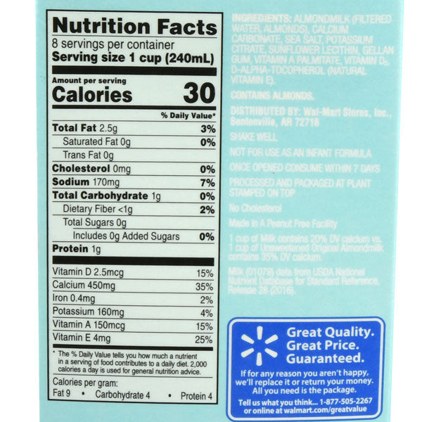 almond milk nutrition facts