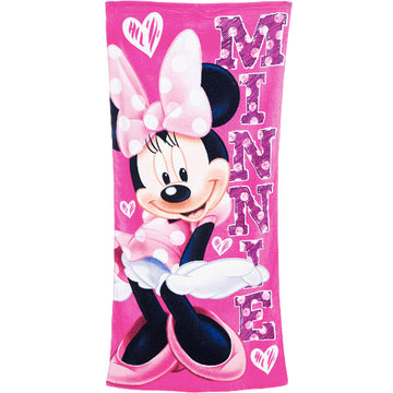 Disney Bath and Beach Towel, Minnie Mouse Pink Hearts