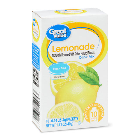 Great Value Lemonade Drink Mix, Water Flavoring, 10 Count