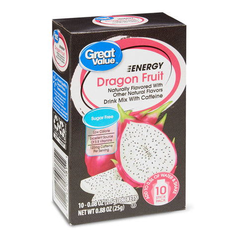 Great Value Dragon Fruit Energy Drink Mix, Water Flavoring, 10 Count