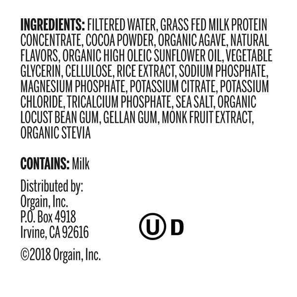 Orgain Organic Grass-Fed Protein Shake, Creamy Chocolate Fudge, 11 oz, 4 Ct