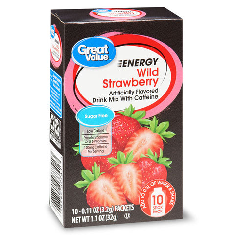 Great Value Wild Strawberry Energy Drink Mix, Water Flavoring, 10 Count