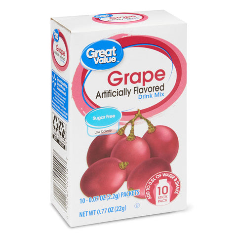 Great Value Grape Drink Mix, Water Flavoring, 10 Count