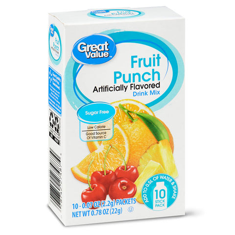 Great Value Fruit Punch Drink Mix, Water Flavoring, 10 Count