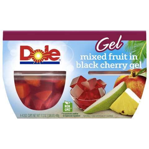 Dole Fruit Bowls, Mixed Fruit in Black Cherry Gel, 4 Cups - Water Butlers