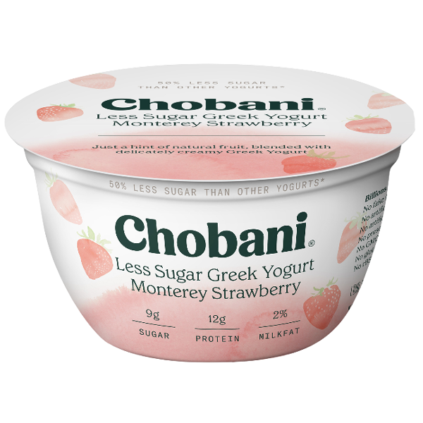 Chobani Greek Yogurt, Less Sugar Monterey Strawberry, 5.3oz - Water Butlers