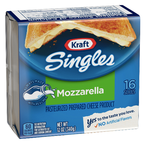 Kraft Singles Mozzarella Cheese Slices, 16 Ct - Water Butlers