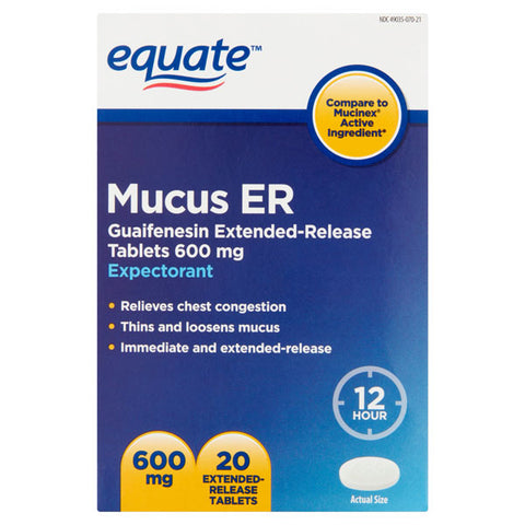 Equate Mucus ER Extended-Release Tablets, 600 mg, Compare to Mucinex, 20 Count