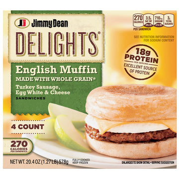 Jimmy Dean Delights Turkey Sausage, Egg White & Cheese English Muffin Sandwiches, 4 Ct