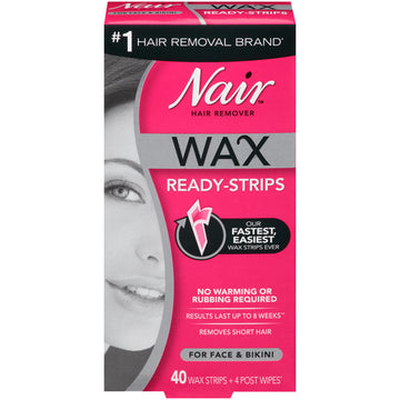 Nair Hair Remover Wax Ready Strips for Face & Bikini, 40 Count