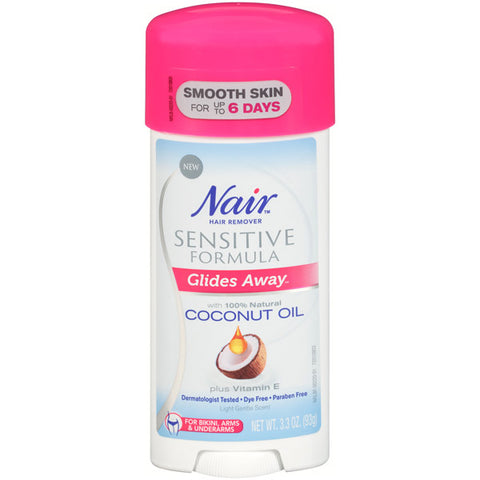 Nair Glides Away Sensitive Formula with Coconut Oil, for Bikini, Arms & Underarms, 3.3 oz.