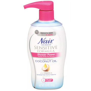 Nair Hair Remover Sensitive Formula Shower Power with Coconut Oil and Vitamin E, 12.6 oz
