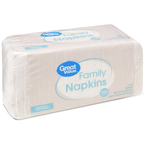 Great Value Family Napkins, White, 500 Count